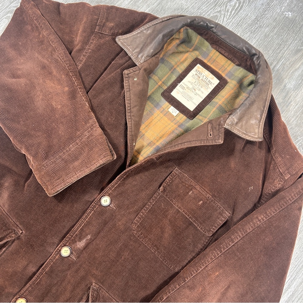 Vtg 90s Structure Large Work Clothes Brown Corduroy Jacket Flannel Lined Coat